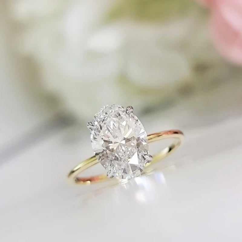 14K Gold Lab Grown Diamond CVD 2.5CT Oval-Cut Hidden Halo Two-Tone Anniversary Ring