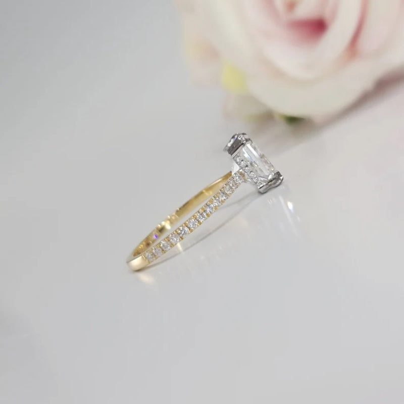 14K Gold Lab Grown Diamond CVD 2CT Princess-Cut Hidden Halo Engagement Ring