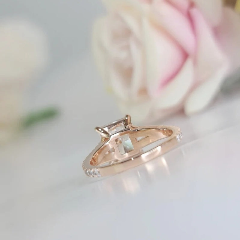 14K Gold Lab Grown Diamond CVD 2CT Radiant-Cut V-Shaped Engagement Ring