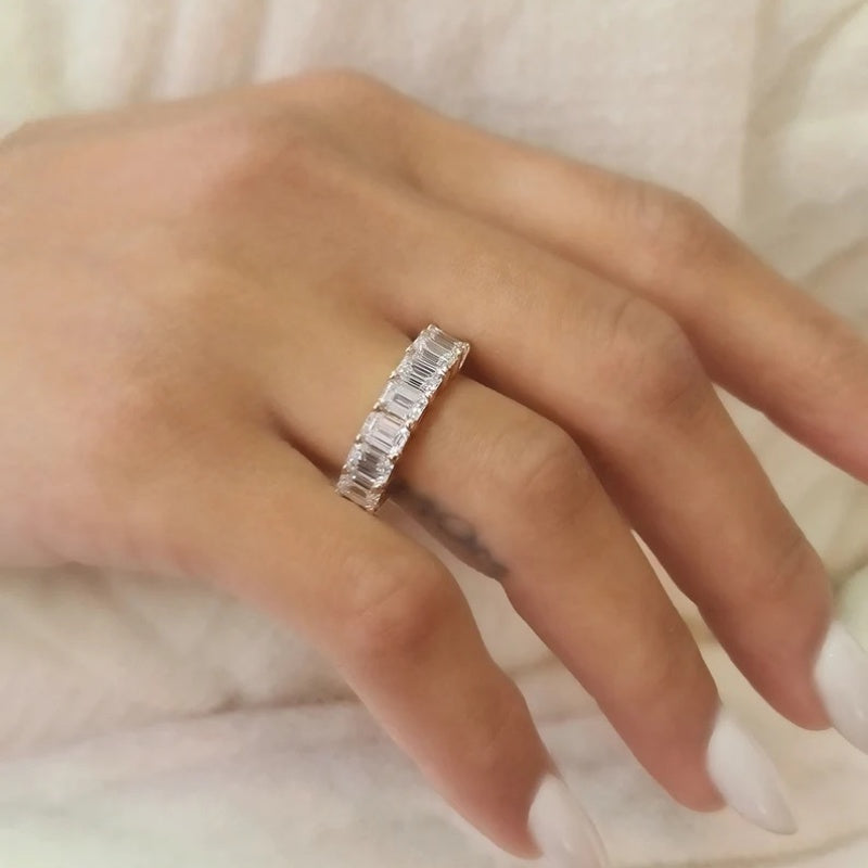 18K Gold Lab Grown Diamond CVD Emerald-Cut Eternity CVD Engagement Ring
