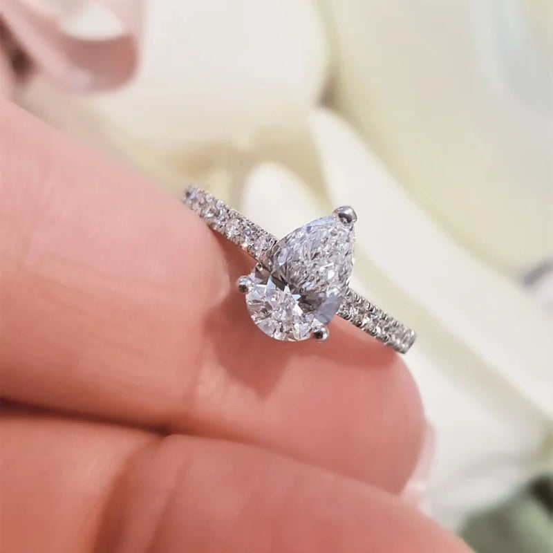 10K Gold Lab Grown Diamond CVD 2CT Pear-Cut Half Eternity Wedding Ring