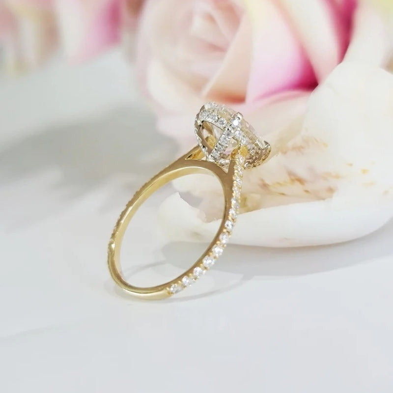 10K Gold Lab Grown Diamond CVD 3CT Oval-Cut Hidden Halo Luxury Proposal Ring Anniversary Gift For Her