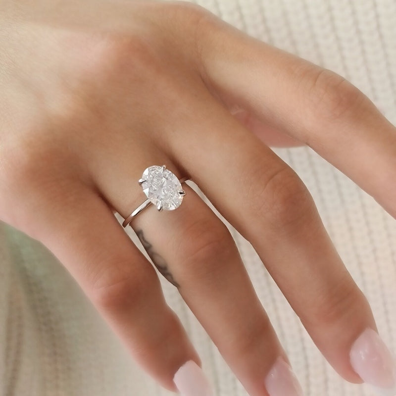 14K Gold Lab Grown Diamond CVD 3CT Oval-Cut Four Prong Solitaire Engagement Ring