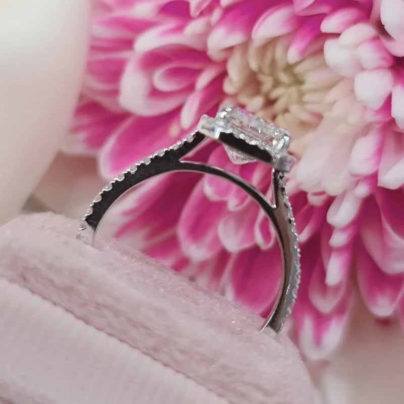 10K Gold Lab Grown Diamond CVD 2.5CT Radiant-Cut Halo and Pave Engagement Ring
