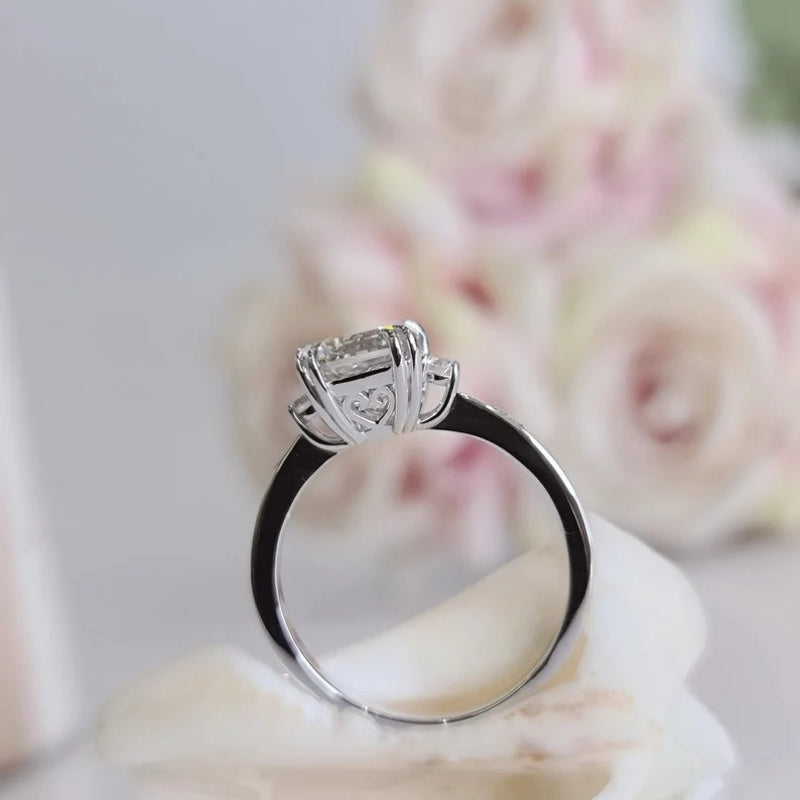 14K Gold Lab Grown Diamond CVD 2CT Emerald-Cut Couple Promise Ring Set