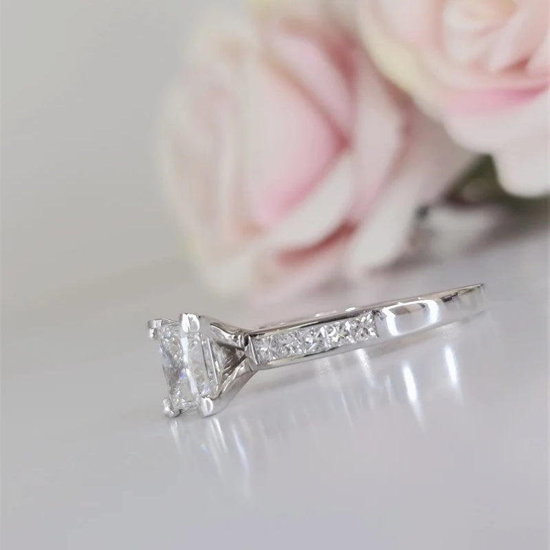 14K Gold Lab Grown Diamond CVD 2CT Princess-Cut Channel Set Engagement Ring