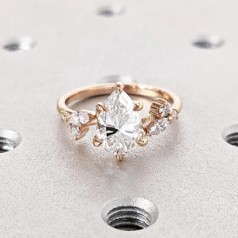 14K Gold Lab Grown Diamond CVD 2CT Pear-Cut Six Prong Vintage Inspired Bridal Engagement Ring