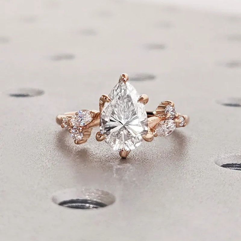 14K Gold Lab Grown Diamond CVD 2CT Pear-Cut Six Prong Vintage Inspired Bridal Engagement Ring