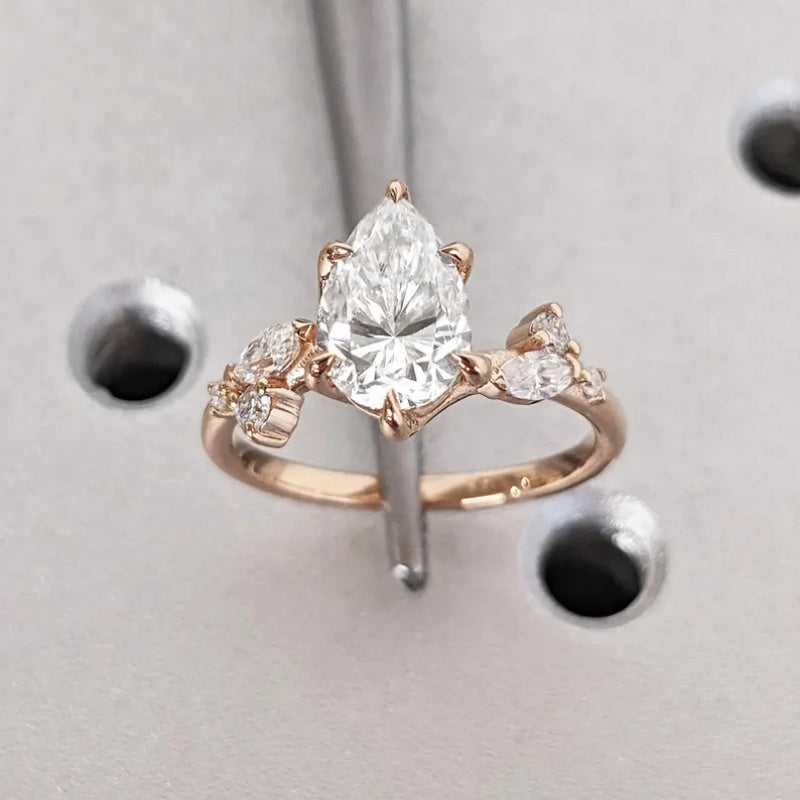 14K Gold Lab Grown Diamond CVD 2CT Pear-Cut Six Prong Vintage Inspired Bridal Engagement Ring