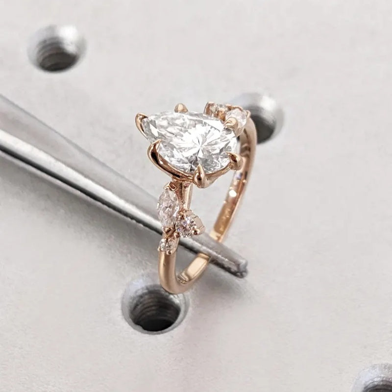 14K Gold Lab Grown Diamond CVD 2CT Pear-Cut Six Prong Vintage Inspired Bridal Engagement Ring