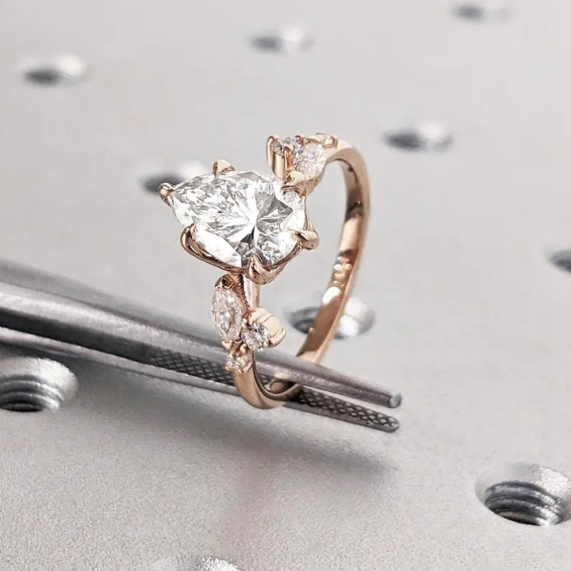 14K Gold Lab Grown Diamond CVD 2CT Pear-Cut Six Prong Vintage Inspired Bridal Engagement Ring