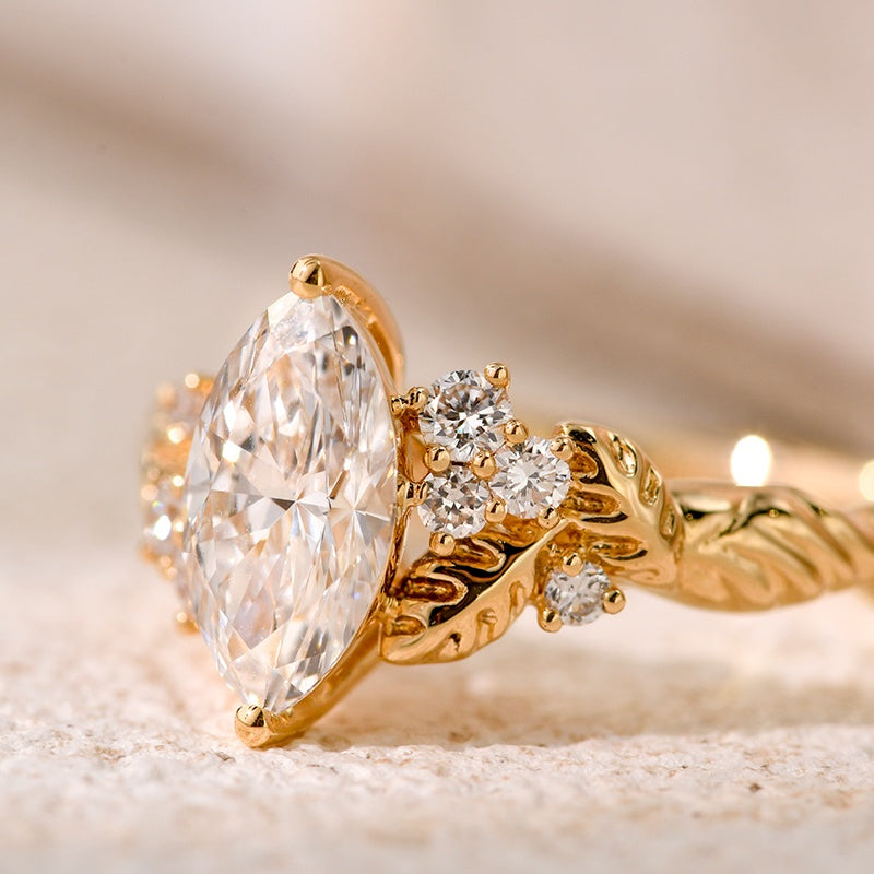 18K Gold Lab Grown Diamond CVD 1CT Marquise Tree-Shaped Ring Gift For Women