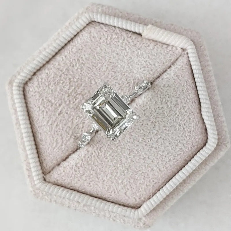 14K Gold Lab Grown Diamond CVD 2CT Emerald-Cut Prong Set Wedding Bridal Ring