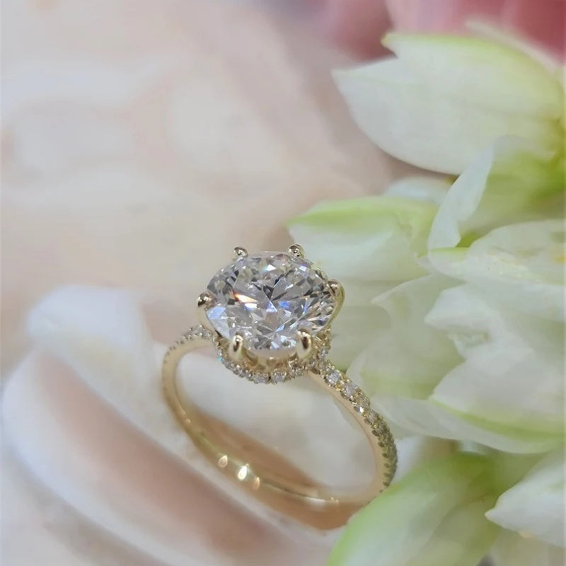 14K Gold Lab Grown Diamond CVD 2CT Round-Cut With Basket Set Engagement Ring