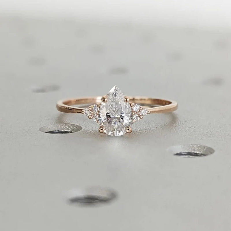 14K Gold Lab Grown Diamond CVD 2CT Pear-Cut Vintage Inspired Bridal Engagement Ring