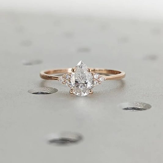 14K Gold Lab Grown Diamond CVD 2CT Pear-Cut Vintage Inspired Bridal Engagement Ring
