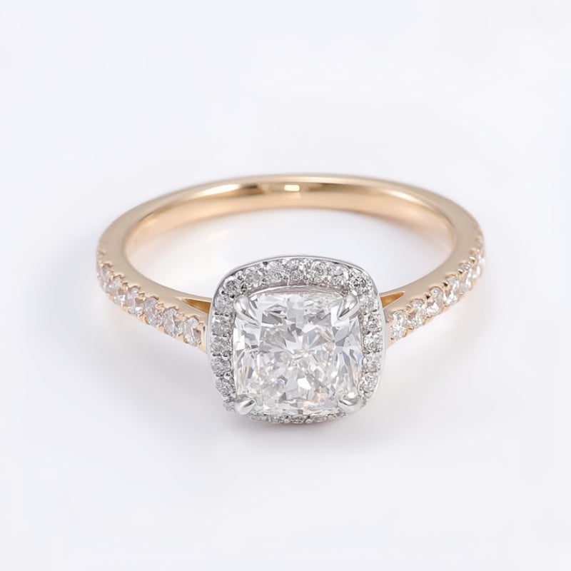10K Gold Lab Grown Diamond CVD 1CT Cushion-Cut Two Tone Half Etrenity Anniversary  Ring