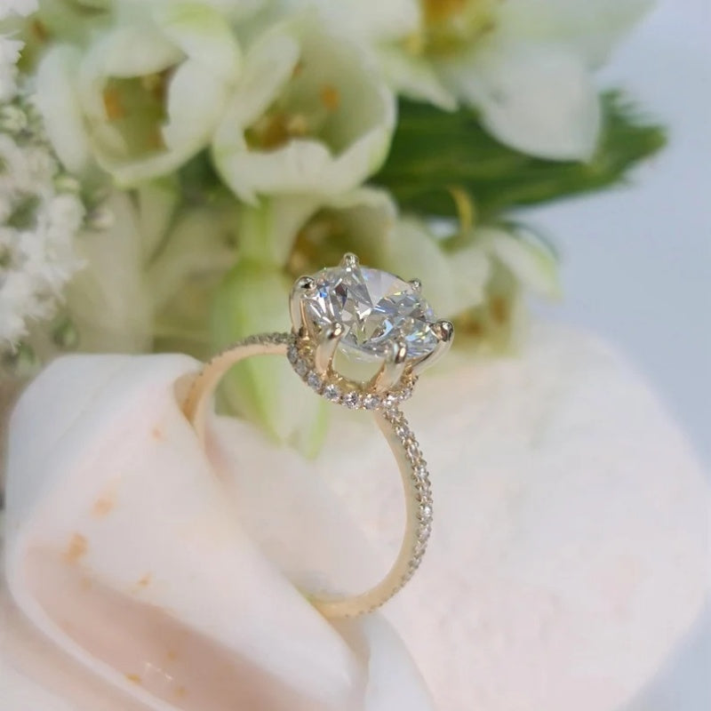 14K Gold Lab Grown Diamond CVD 2CT Round-Cut With Basket Set Engagement Ring