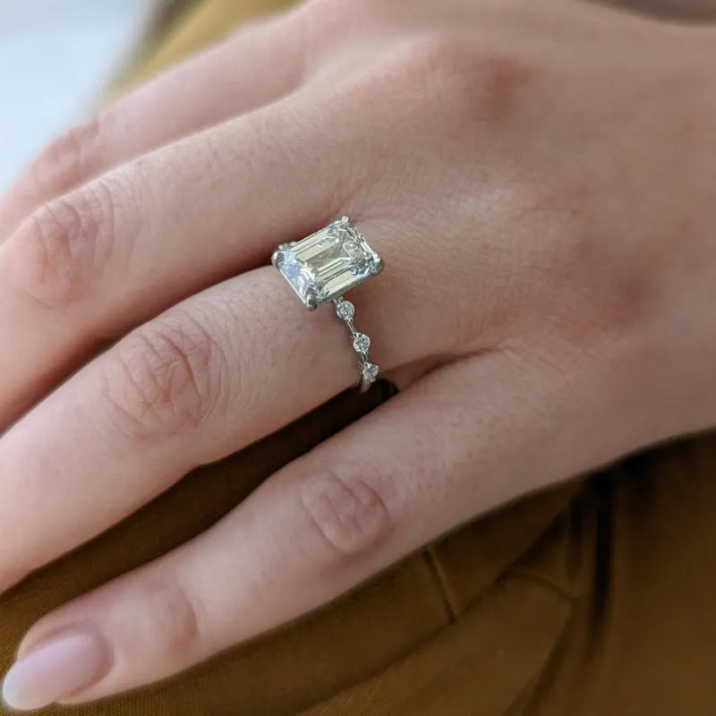 14K Gold Lab Grown Diamond CVD 2CT Emerald-Cut Prong Set Wedding Bridal Ring