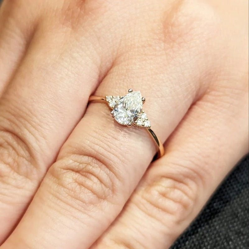 14K Gold Lab Grown Diamond CVD 2CT Pear-Cut Vintage Inspired Bridal Engagement Ring