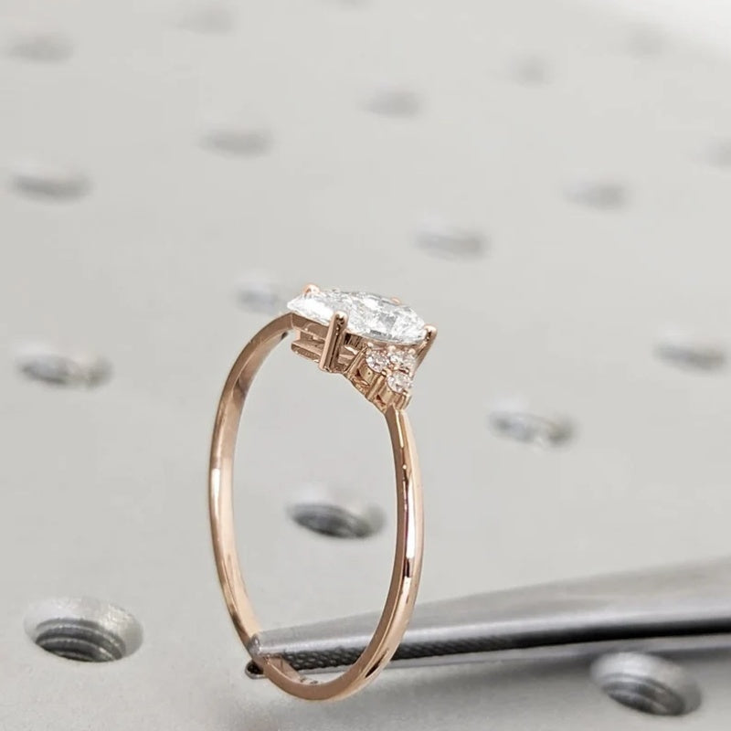 14K Gold Lab Grown Diamond CVD 2CT Pear-Cut Vintage Inspired Bridal Engagement Ring