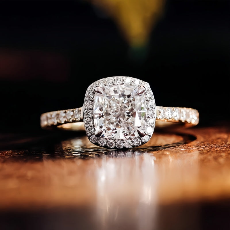 10K Gold Lab Grown Diamond CVD 1CT Cushion-Cut Two Tone Half Etrenity Anniversary  Ring