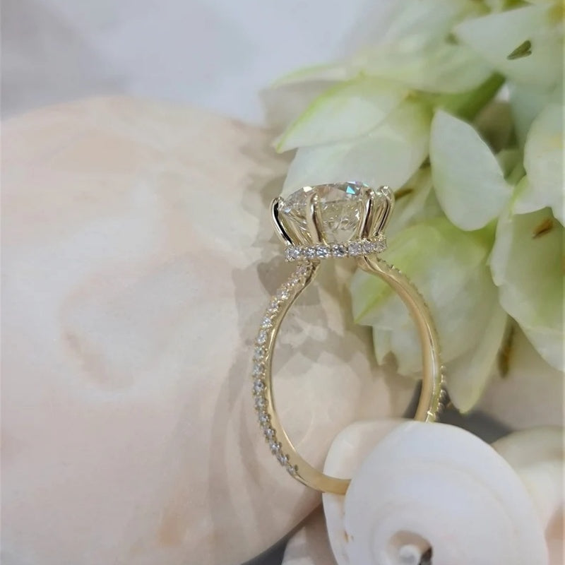 14K Gold Lab Grown Diamond CVD 2CT Round-Cut With Basket Set Engagement Ring