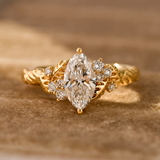 18K Gold Lab Grown Diamond CVD 1CT Marquise Tree-Shaped Ring Gift For Women