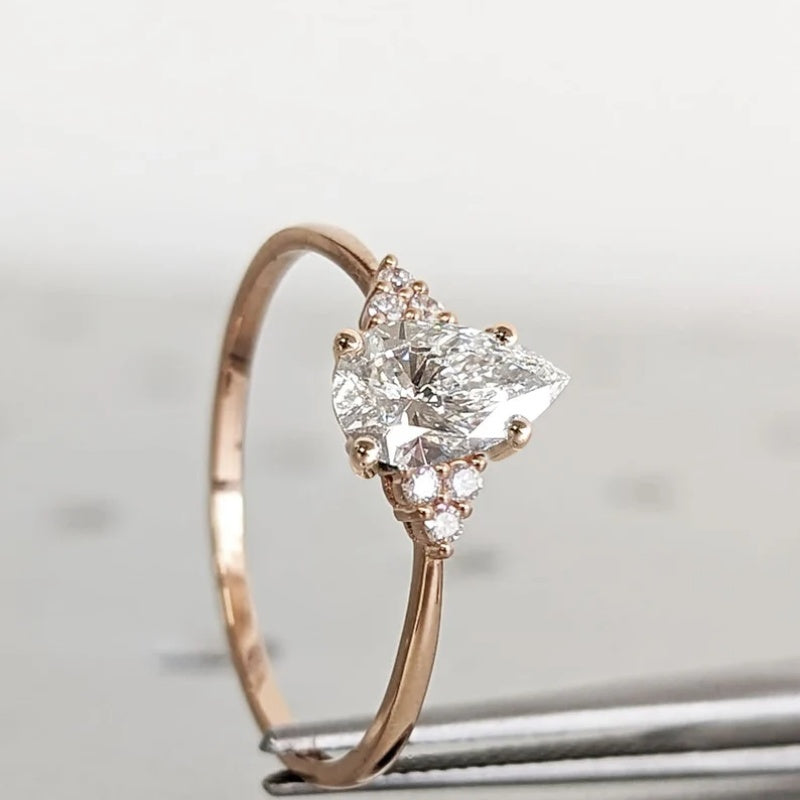 14K Gold Lab Grown Diamond CVD 2CT Pear-Cut Vintage Inspired Bridal Engagement Ring