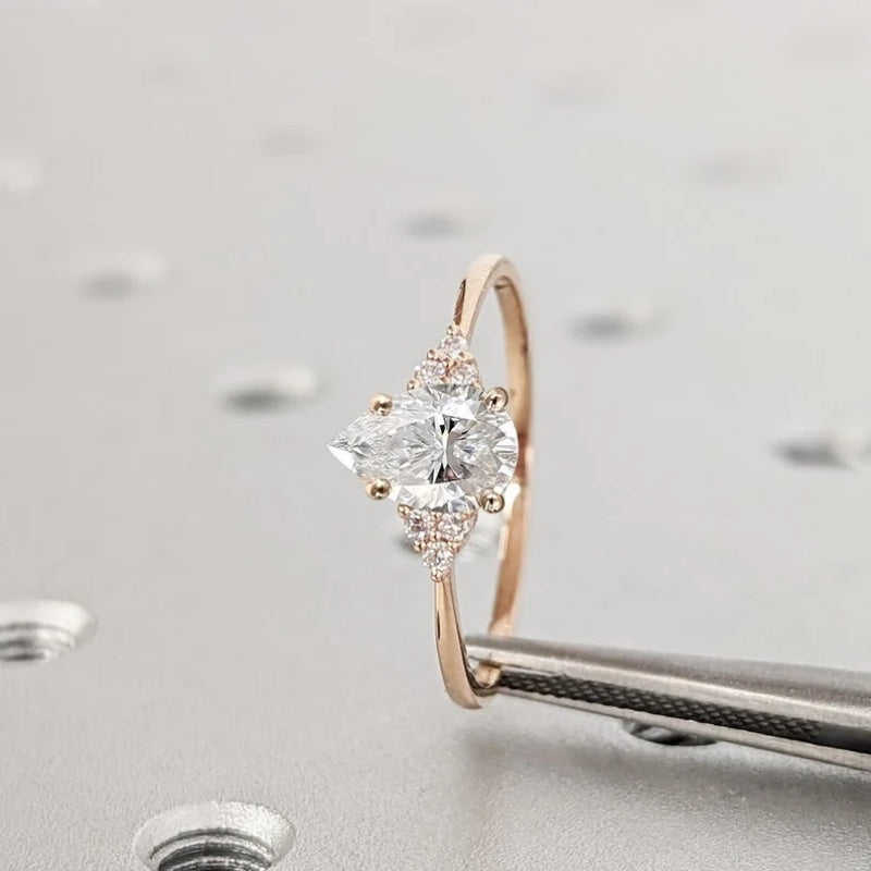 14K Gold Lab Grown Diamond CVD 2CT Pear-Cut Vintage Inspired Bridal Engagement Ring