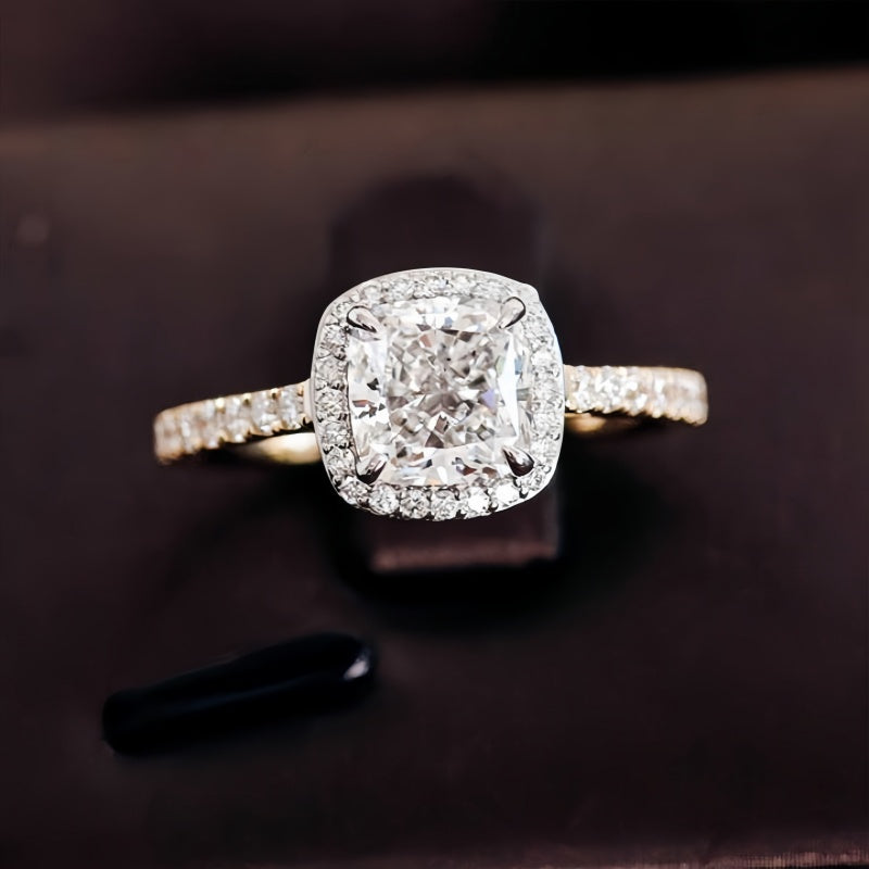 10K Gold Lab Grown Diamond CVD 1CT Cushion-Cut Two Tone Half Etrenity Anniversary  Ring