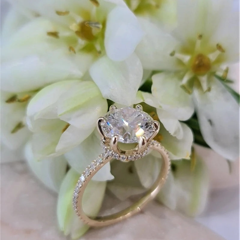 14K Gold Lab Grown Diamond CVD 2CT Round-Cut With Basket Set Engagement Ring