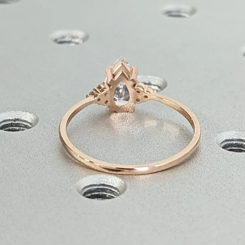 14K Gold Lab Grown Diamond CVD 2CT Pear-Cut Vintage Inspired Bridal Engagement Ring
