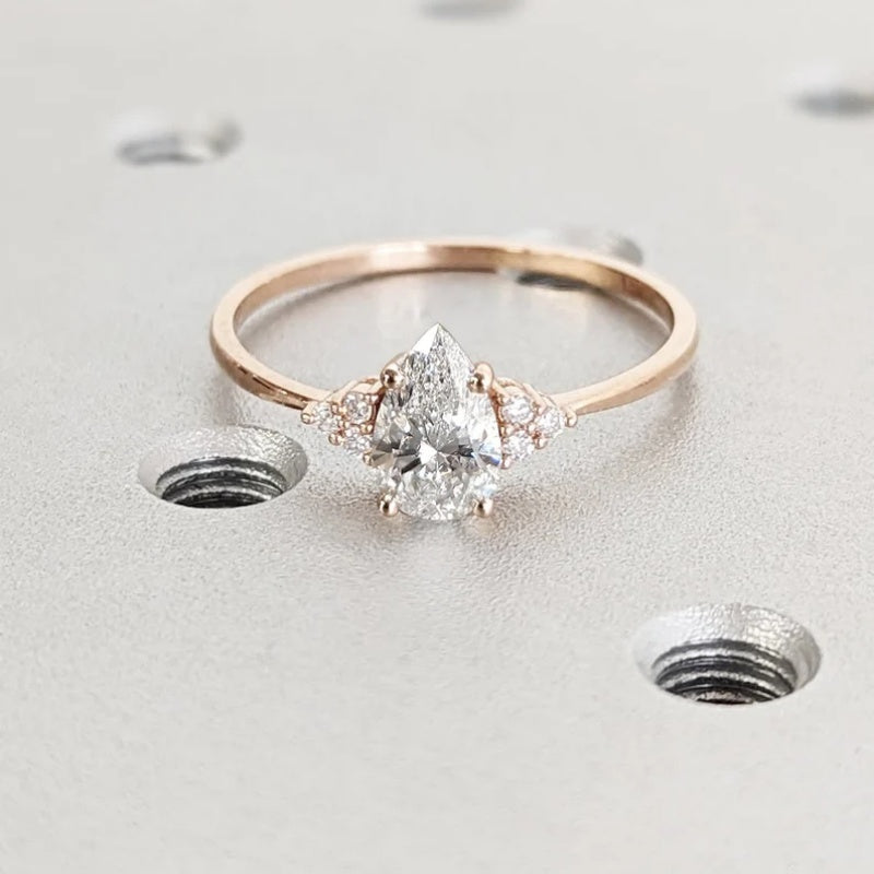 14K Gold Lab Grown Diamond CVD 2CT Pear-Cut Vintage Inspired Bridal Engagement Ring