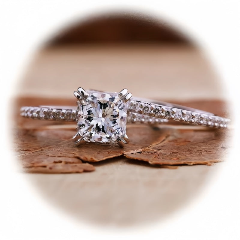 10K Gold Lab Grown Diamond CVD 1CT Princess-Cut Half Eternity Engagement Ring Set