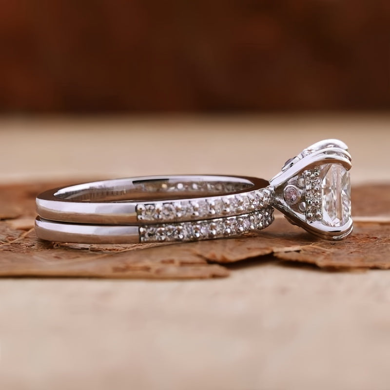 10K Gold Lab Grown Diamond CVD 1CT Princess-Cut Half Eternity Engagement Ring Set
