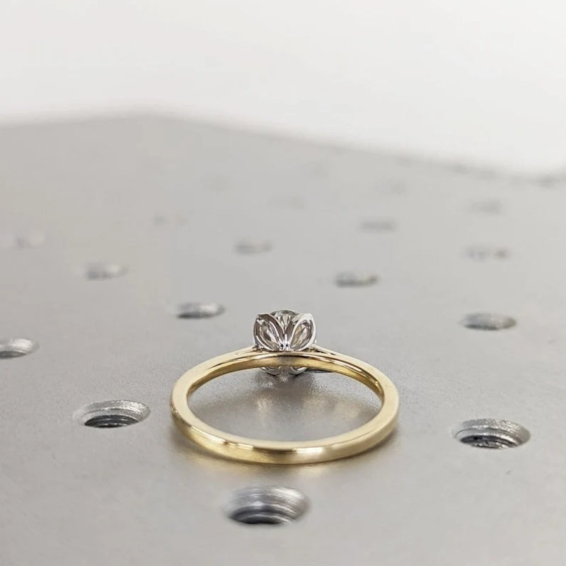 14K Gold Lab Grown Diamond CVD 2CT Round-Cut Two Tone Classic Modern Tulip Anniversary Ring