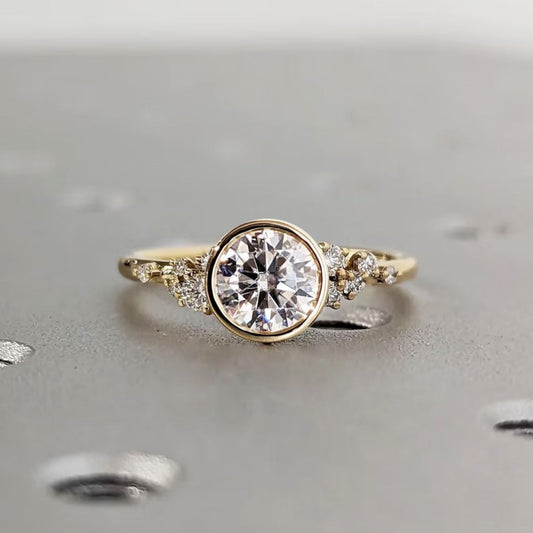 14K Gold Lab Grown Diamond CVD 2.5CT Round-Cut Bezel Vintage Snowdrift Wedding Ring