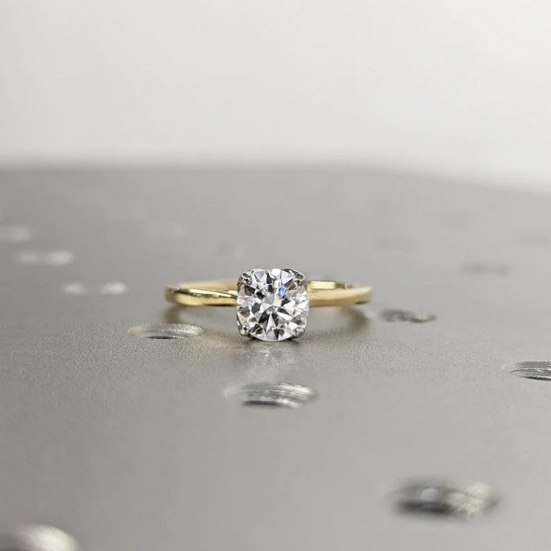 14K Gold Lab Grown Diamond CVD 2CT Round-Cut Two Tone Classic Modern Tulip Anniversary Ring