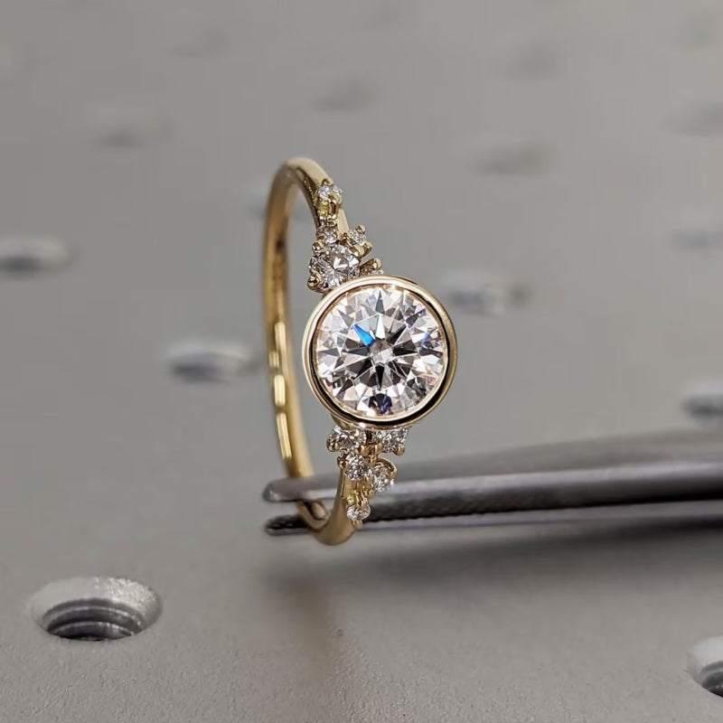 14K Gold Lab Grown Diamond CVD 2.5CT Round-Cut Bezel Vintage Snowdrift Wedding Ring