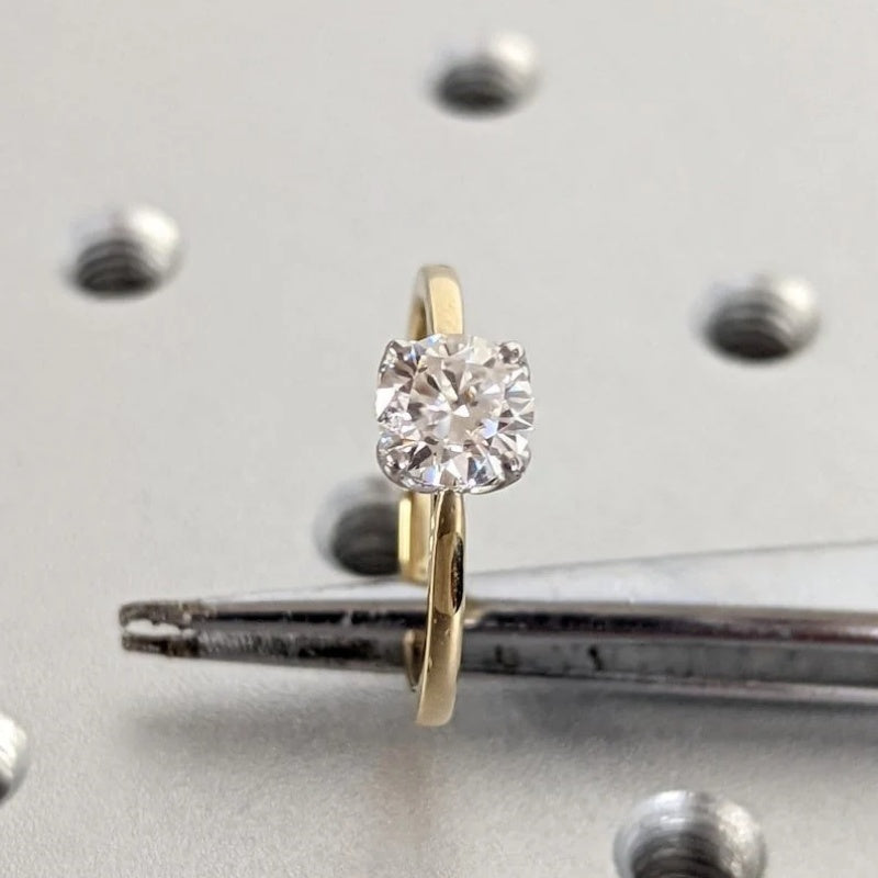 14K Gold Lab Grown Diamond CVD 2CT Round-Cut Two Tone Classic Modern Tulip Anniversary Ring