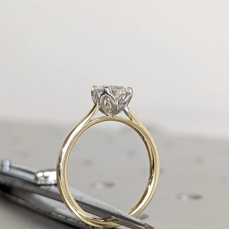 14K Gold Lab Grown Diamond CVD 2CT Round-Cut Two Tone Classic Modern Tulip Anniversary Ring