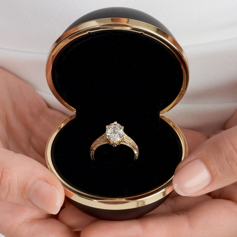 14K Gold Lab Grown Diamond CVD 2CT Marquise-Cut Filigree Cathedral Shank Classic Ring