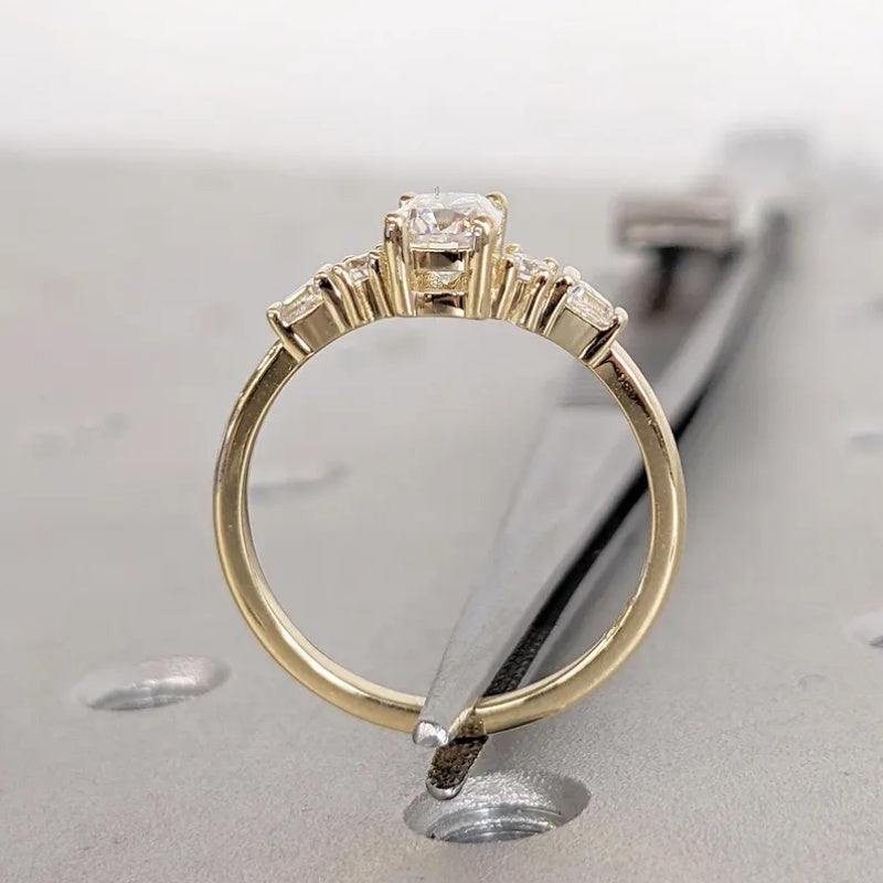 18k Gold Lab Grown Diamond 2CT CVD Cushion-Cut Round & Tapered Baguette Art Deco Bridal Ring