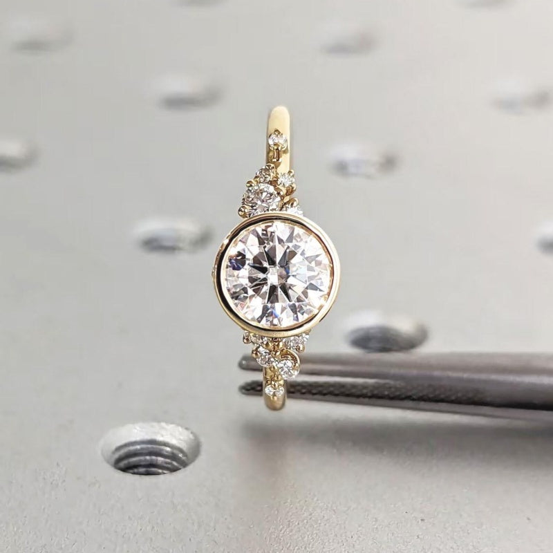 14K Gold Lab Grown Diamond CVD 2.5CT Round-Cut Bezel Vintage Snowdrift Wedding Ring