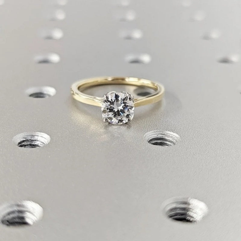 14K Gold Lab Grown Diamond CVD 2CT Round-Cut Two Tone Classic Modern Tulip Anniversary Ring