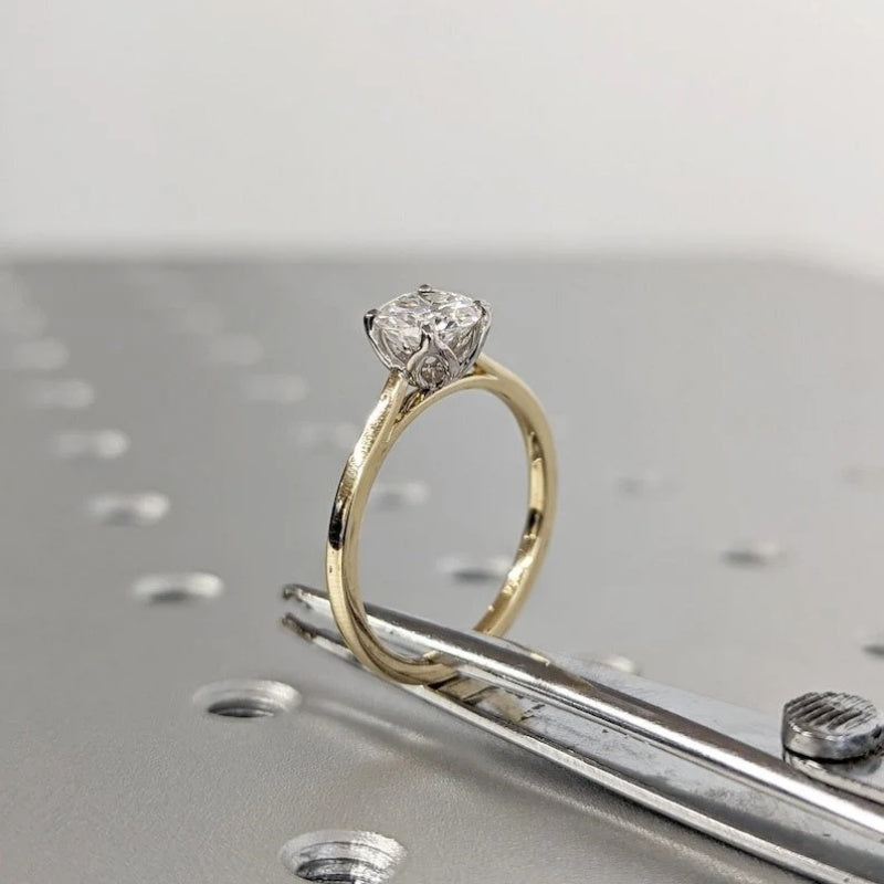 14K Gold Lab Grown Diamond CVD 2CT Round-Cut Two Tone Classic Modern Tulip Anniversary Ring