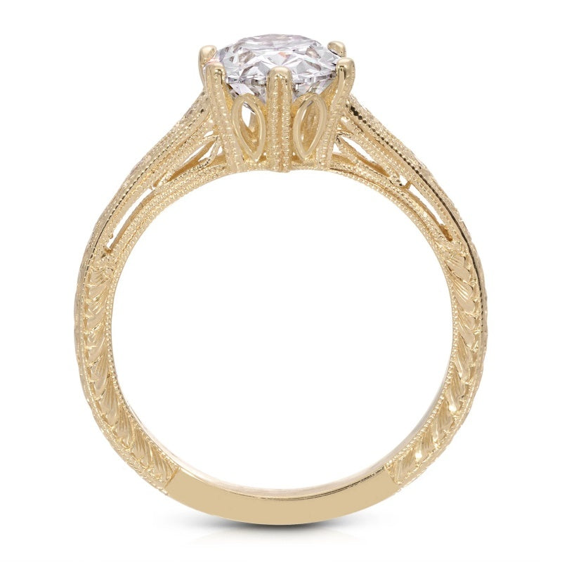 14K Gold Lab Grown Diamond CVD 2CT Marquise-Cut Filigree Cathedral Shank Classic Ring