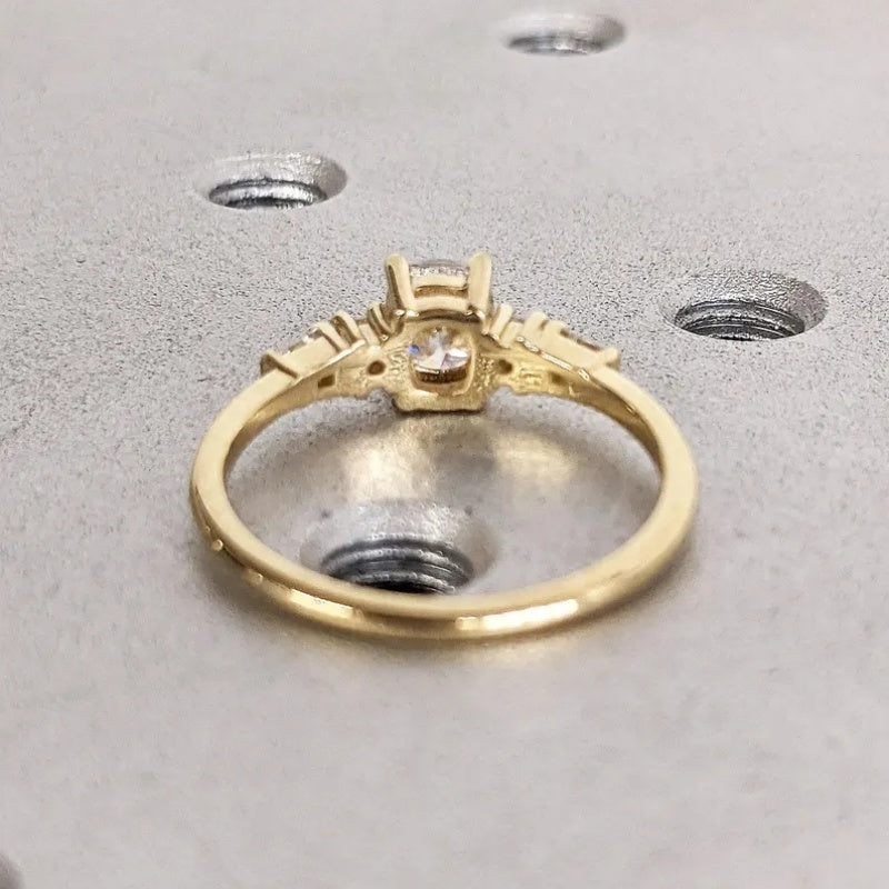 18k Gold Lab Grown Diamond 2CT CVD Cushion-Cut Round & Tapered Baguette Art Deco Bridal Ring