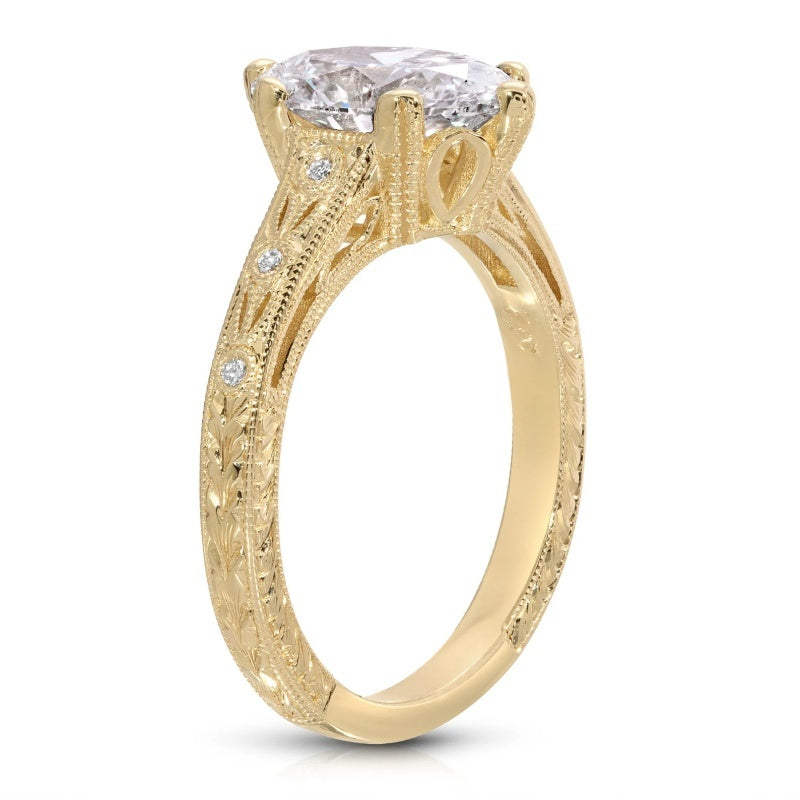 14K Gold Lab Grown Diamond CVD 2CT Marquise-Cut Filigree Cathedral Shank Classic Ring